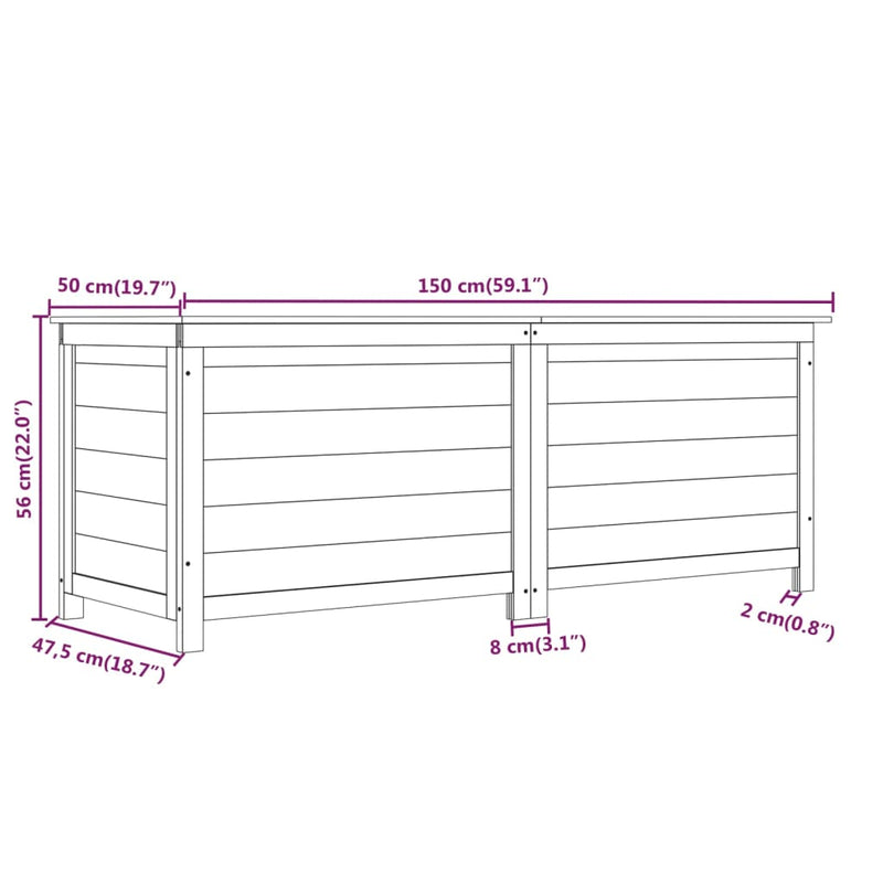 Outdoor Cushion Box White 150x50x56 cm Solid Wood Fir