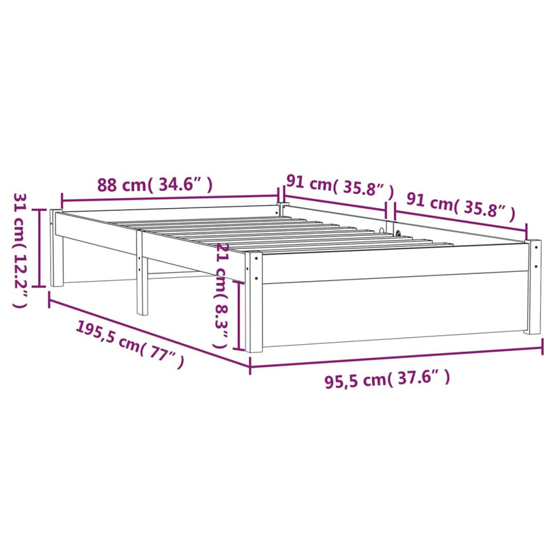 Bed Frame without Mattress White Solid Wood 90x190 cm