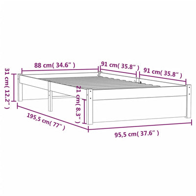 Bed Frame without Mattress Honey Brown Solid Wood 90x190 cm