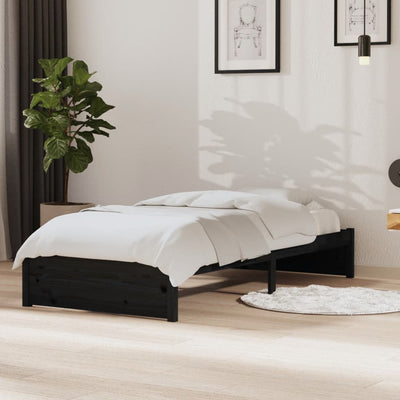 Bed Frame without Mattress Black Solid Wood 90x190 cm