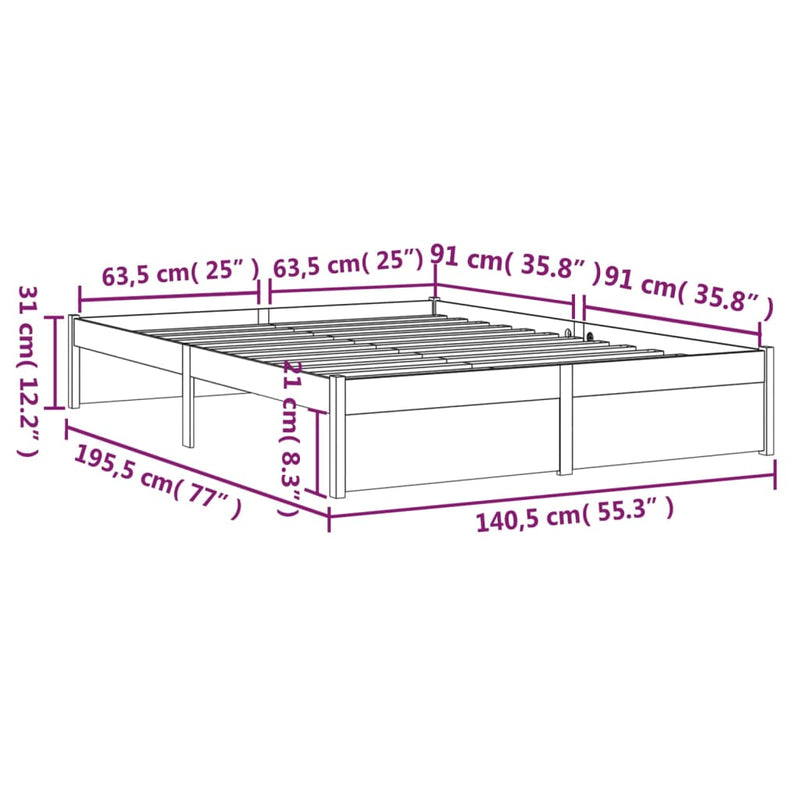 Bed Frame without Mattress White Solid Wood 135x190 cm