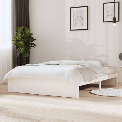 Bed Frame without Mattress White Solid Wood 135x190 cm