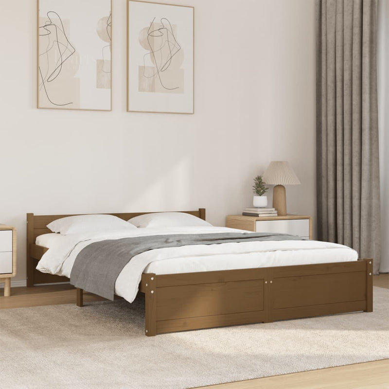 Bed Frame without Mattress Honey Brown Solid Wood 135x190 cm