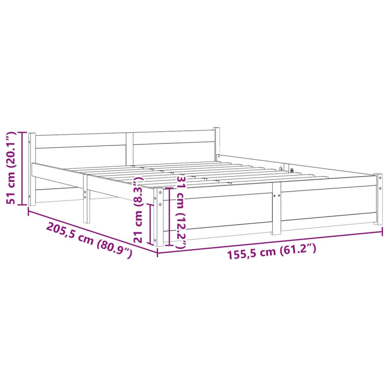 Bed Frame without Mattress Black Solid Wood 150x200 cm