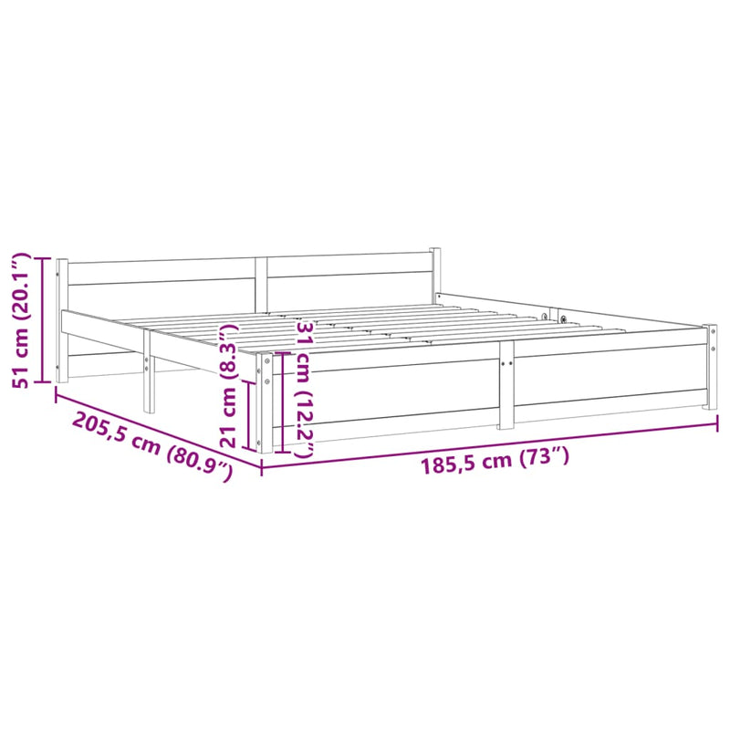 Bed Frame Grey Solid Wood 183x203 cm King Size