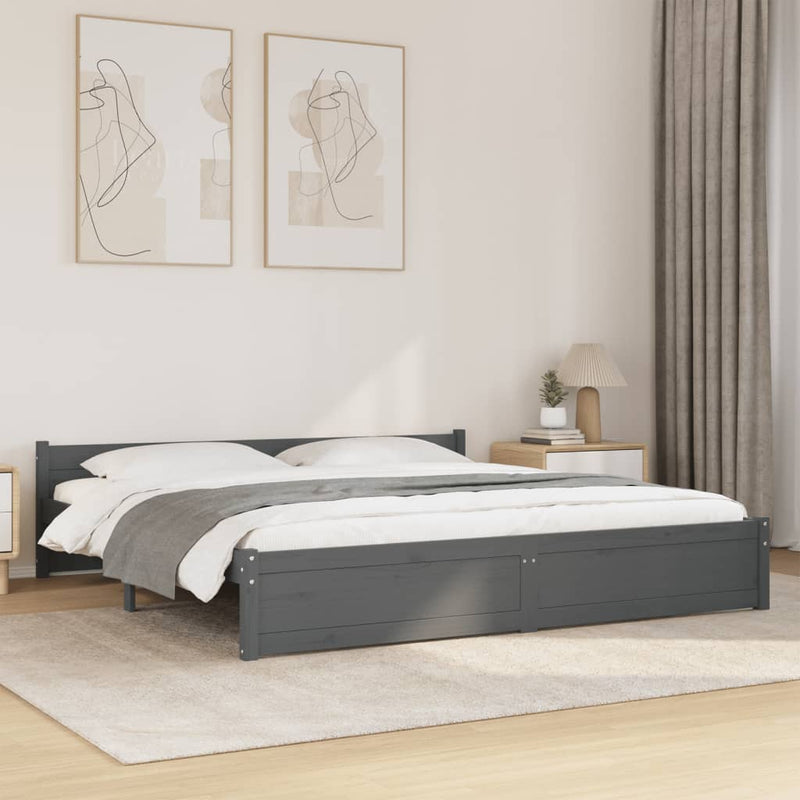 Bed Frame Grey Solid Wood 183x203 cm King Size