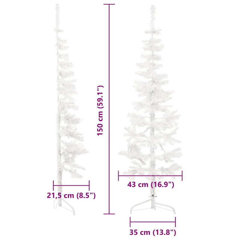 Slim Artificial Half Christmas Tree with Stand White 150 cm