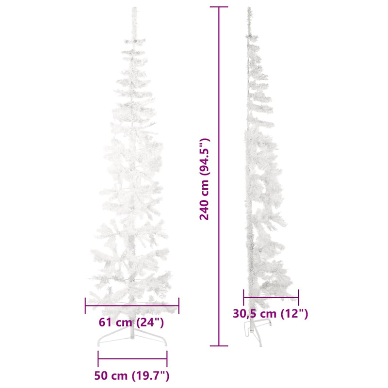 Slim Artificial Half Christmas Tree with Stand White 240 cm