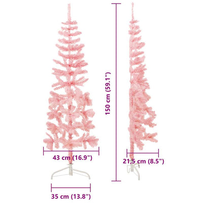 Slim Artificial Half Christmas Tree with Stand Pink 150 cm