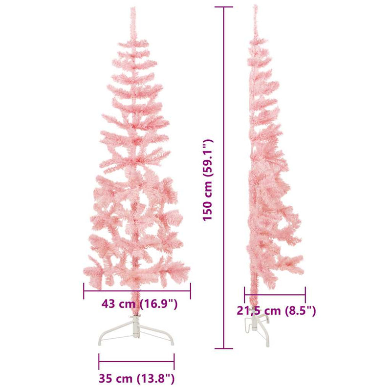 Slim Artificial Half Christmas Tree with Stand Pink 150 cm