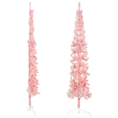 Slim Artificial Half Christmas Tree with Stand Pink 210 cm