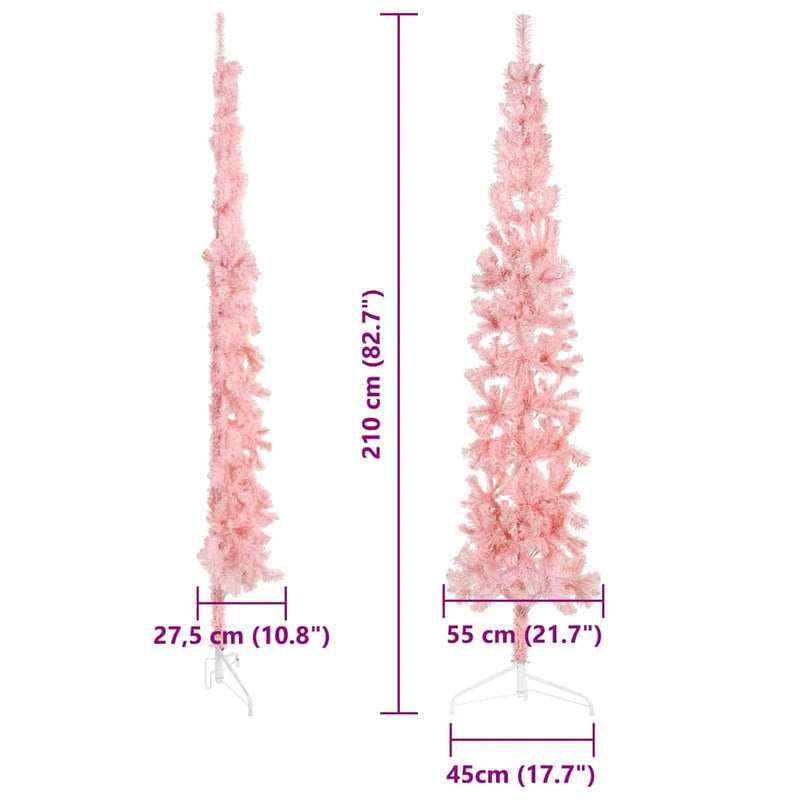 Slim Artificial Half Christmas Tree with Stand Pink 210 cm