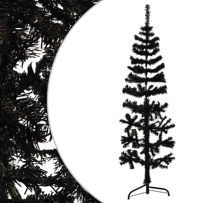 Slim Artificial Half Christmas Tree with Stand Black 150 cm