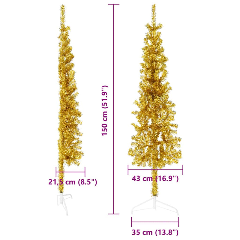 Slim Artificial Half Christmas Tree with Stand Gold 150 cm