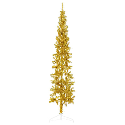 Slim Artificial Half Christmas Tree with Stand Gold 180 cm