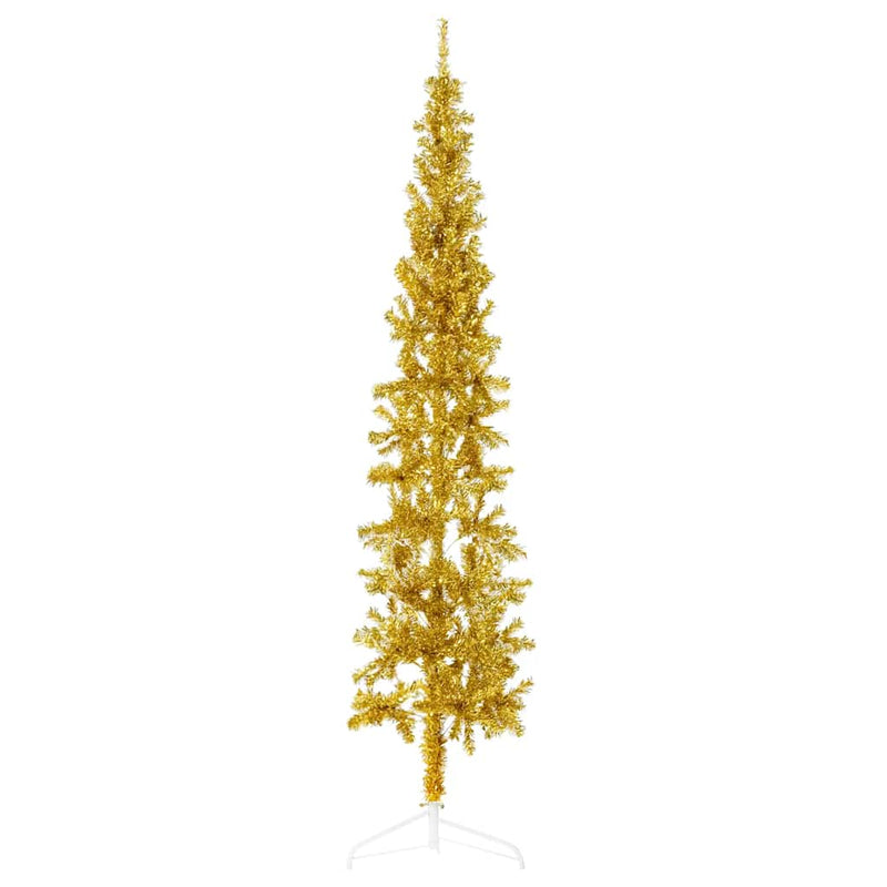 Slim Artificial Half Christmas Tree with Stand Gold 180 cm