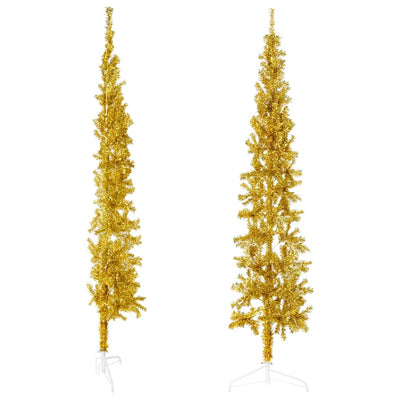 Slim Artificial Half Christmas Tree with Stand Gold 180 cm