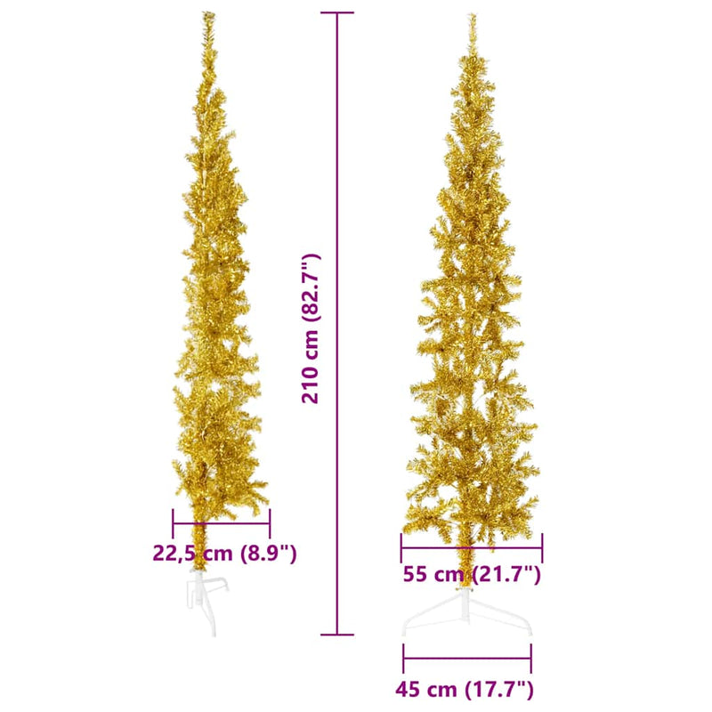 Slim Artificial Half Christmas Tree with Stand Gold 210 cm