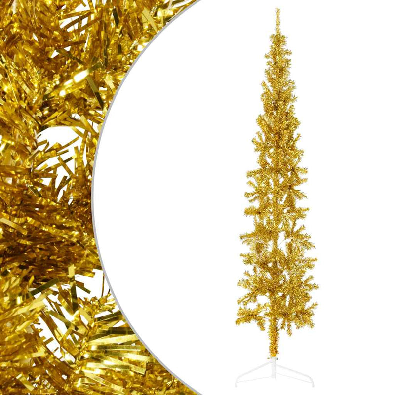 Slim Artificial Half Christmas Tree with Stand Gold 240 cm