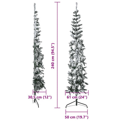 Slim Artificial Half Christmas Tree with Flocked Snow 240 cm