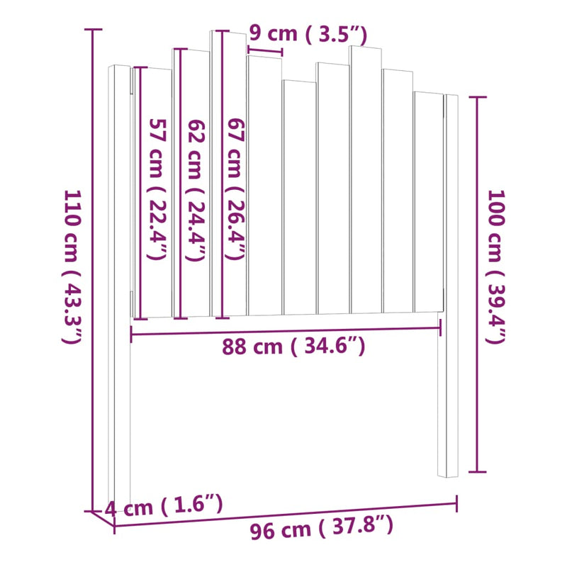 Bed Headboard White 96x4x110 cm Solid Wood Pine