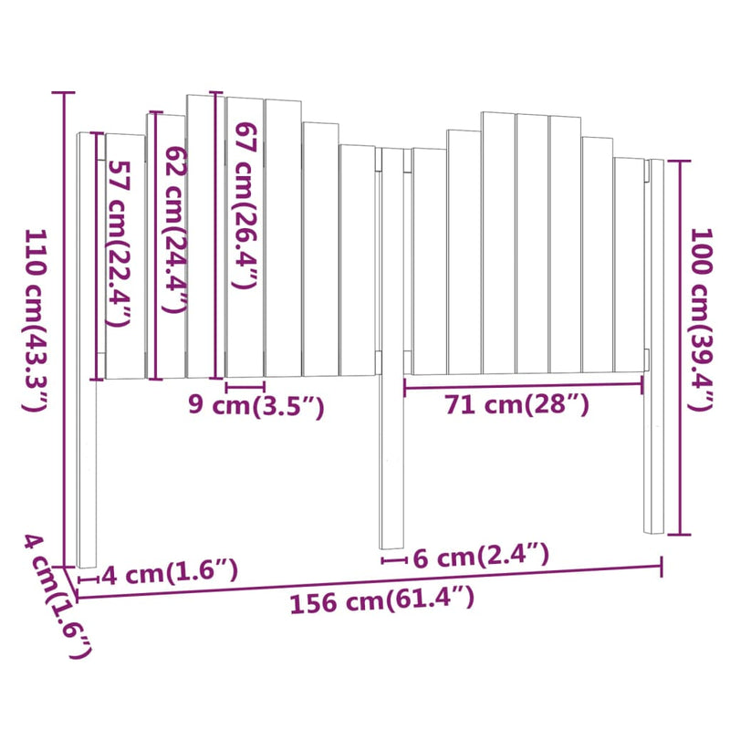 Bed Headboard White 156 cm Solid Wood Pine