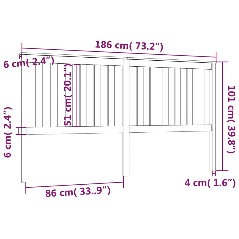 Bed Headboard 186 cm Solid Wood Pine