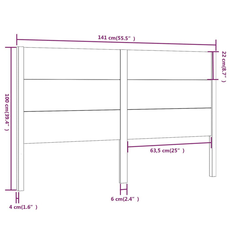 Headboard Black 141 cm Solid Wood Pine