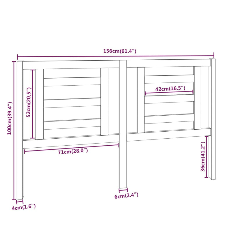 Bed Headboard White 156x4x100 cm Solid Wood Pine