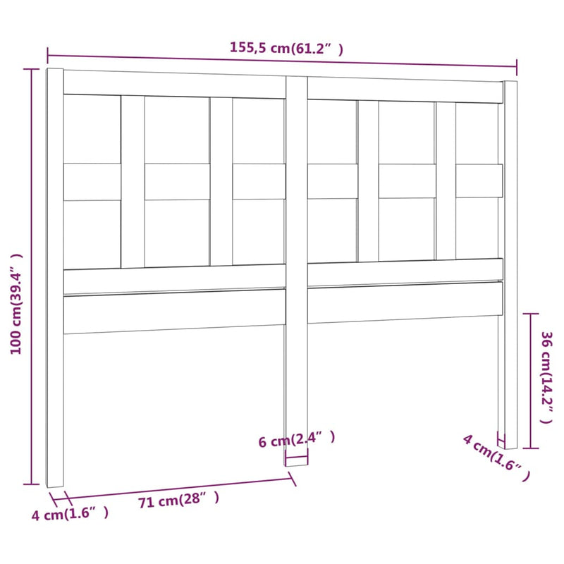 Bed Headboard White 155.5 cm Solid Wood Pine