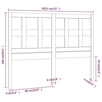 Bed Headboard Black 185.5 cm Solid Wood Pine