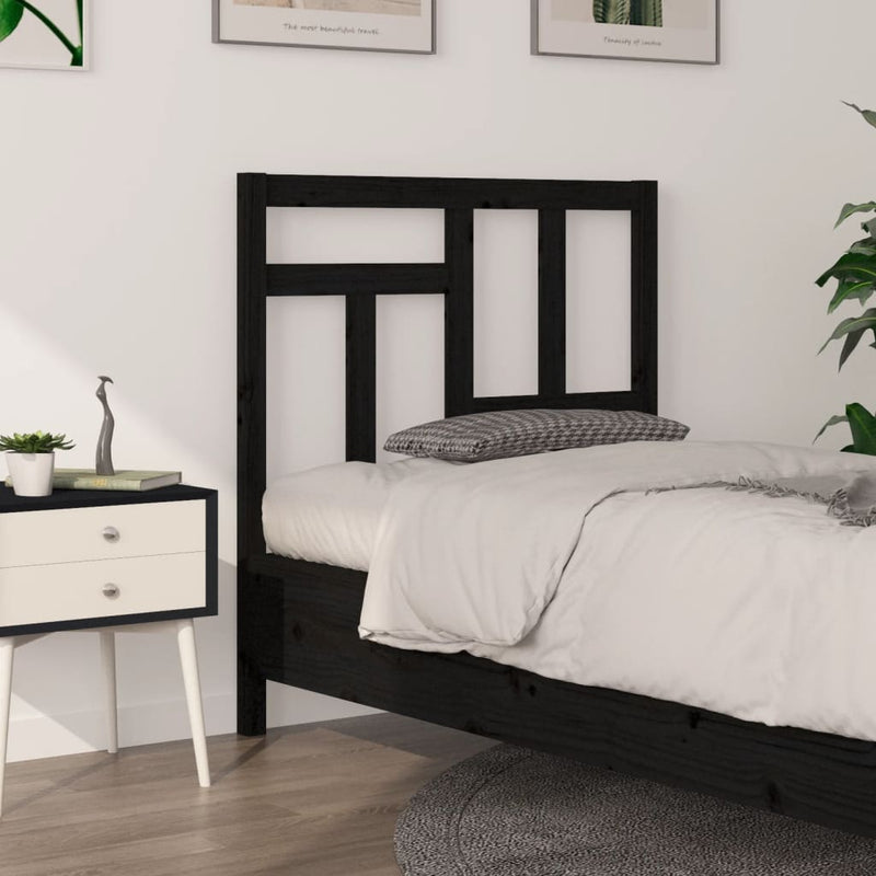 Bed Headboard Black 95.5 cm Solid Wood Pine