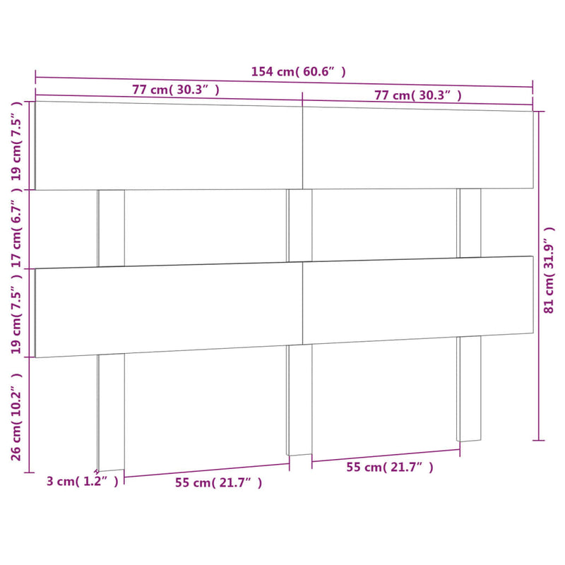 Bed Headboard 154 cm Solid Wood Pine