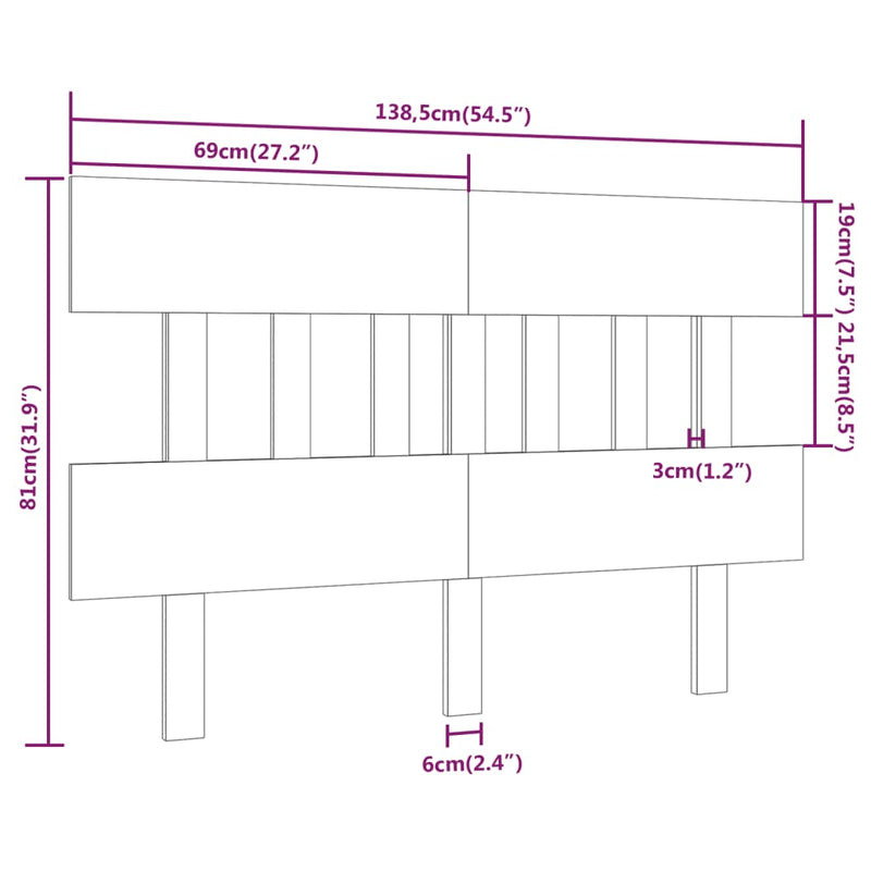 Bed Headboard White 138.5 cm Solid Wood Pine