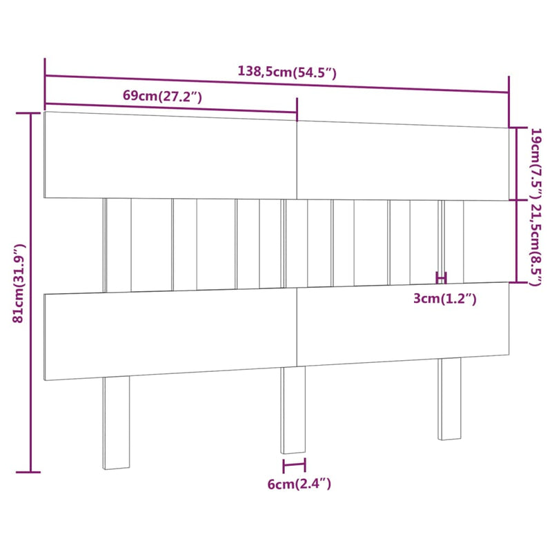 Bed Headboard Black 138.5 cm Solid Wood Pine