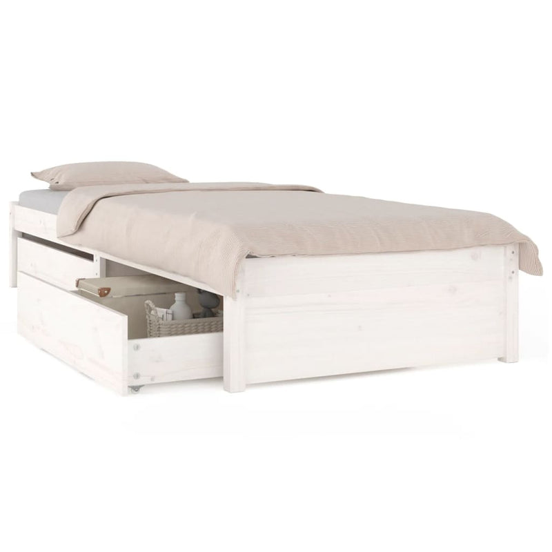 Bed Frame without Mattress with Drawers White 90x190 cm