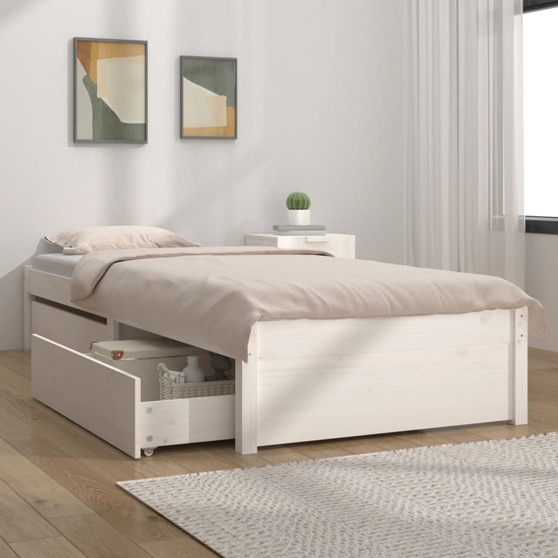 Bed Frame without Mattress with Drawers White 90x190 cm