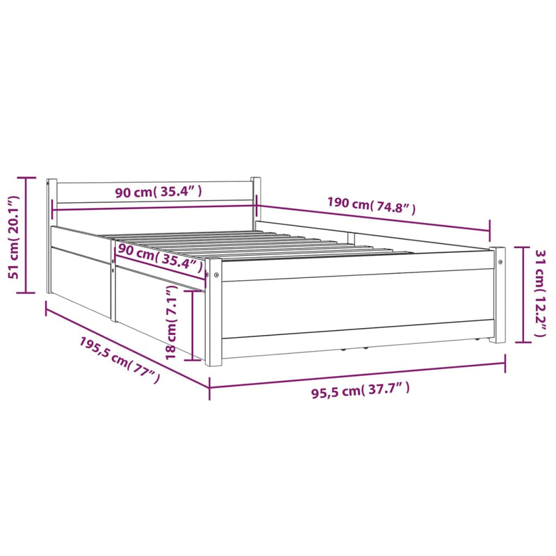 Bed Frame without Mattress with Drawers White 90x190 cm