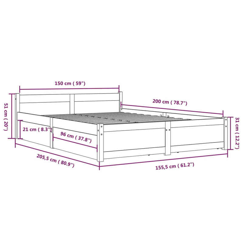 Bed Frame without Mattress with Drawers Black 150x200 cm