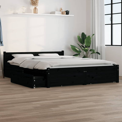 Bed Frame without Mattress with Drawers Black 150x200 cm