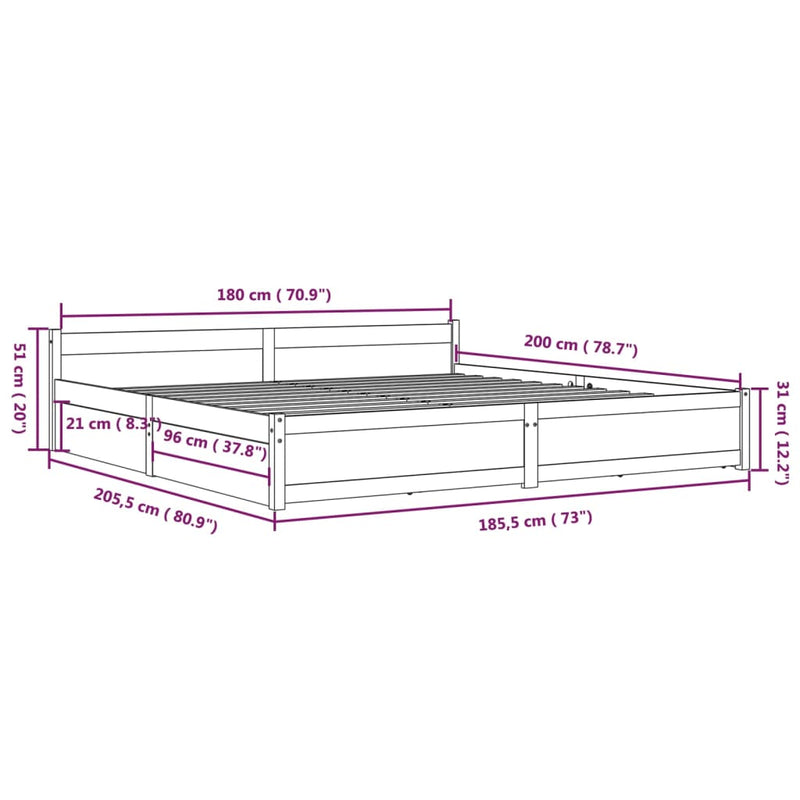 Bed Frame without Mattress with Drawers Black 183x203 cm King