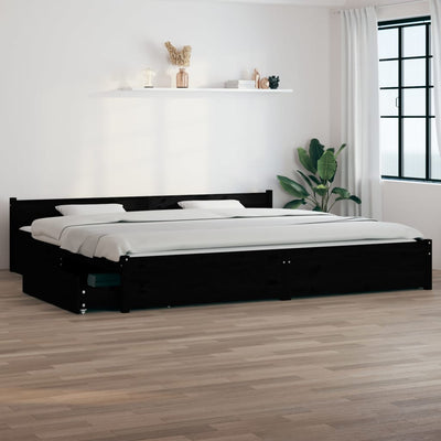 Bed Frame without Mattress with Drawers Black 183x203 cm King