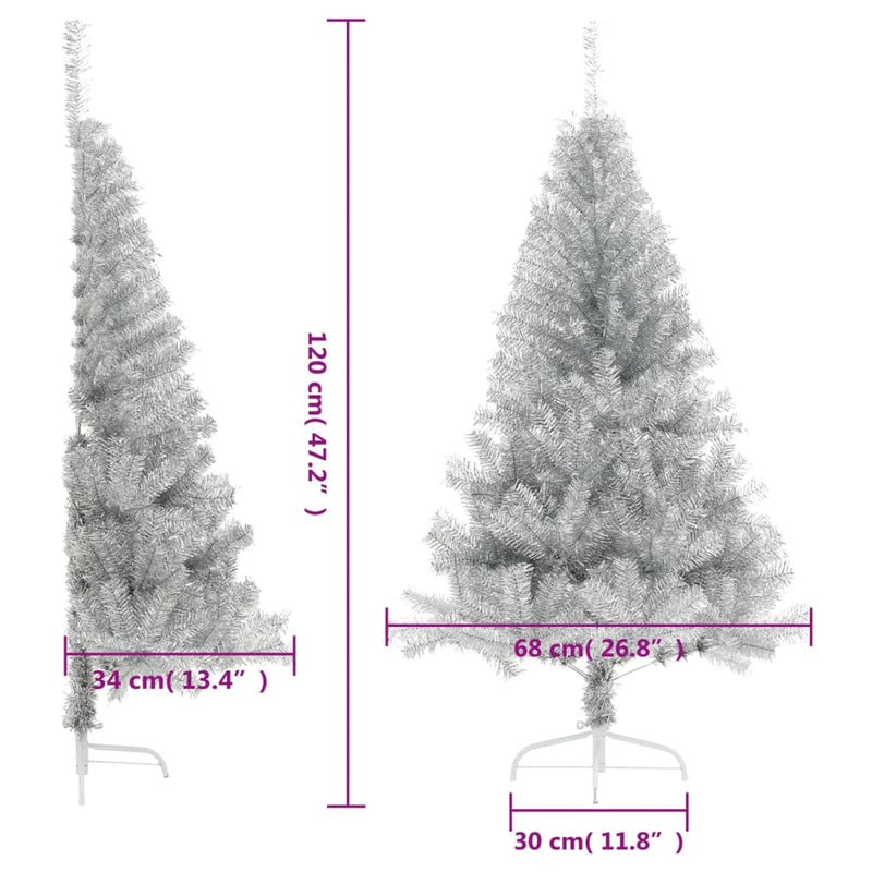 Artificial Half Christmas Tree with Stand Silver 120 cm PET