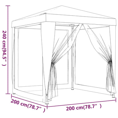 Party Tent with 4 Mesh Sidewalls Blue 2x2 m HDPE