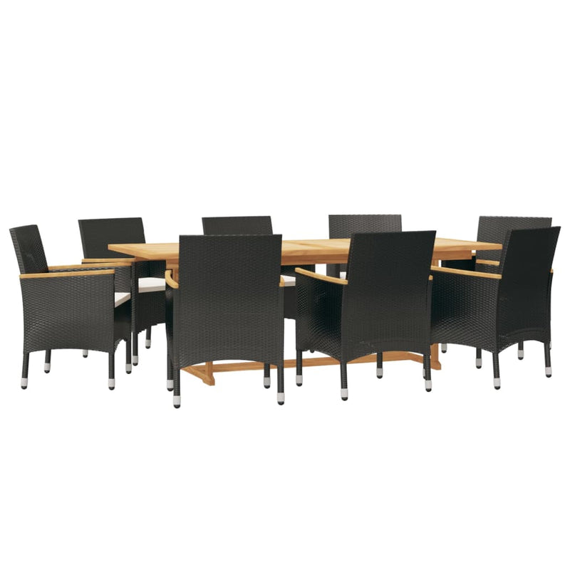 9 Piece Garden Dining Set with Cushions Black