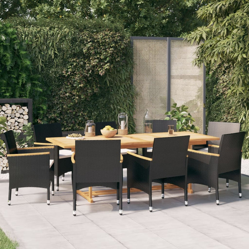 9 Piece Garden Dining Set with Cushions Black