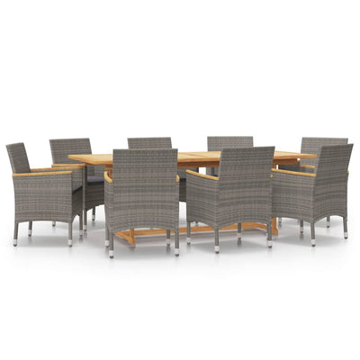 9 Piece Garden Dining Set with Cushions Grey