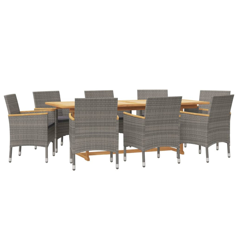 9 Piece Garden Dining Set with Cushions Grey