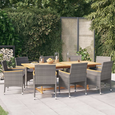 9 Piece Garden Dining Set with Cushions Grey