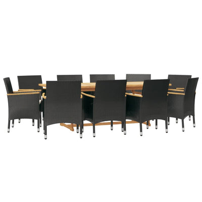 11 Piece Garden Dining Set with Cushions Black